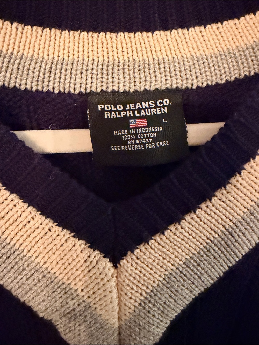 1990s/Vintage Polo Jeans Co. Ralph Lauren Collegiate Cricket Sweater - Navy Blue